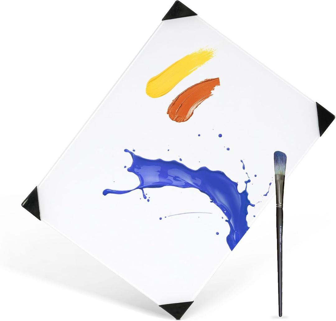 Glass Palette for Oil Painting 16 x 12 Inches, Paint Mixing Palette for Acrylic Painting, Ultra White, Painting Supplies for Use with All Art Media, Artists, Adults, Kids - Pack of 1