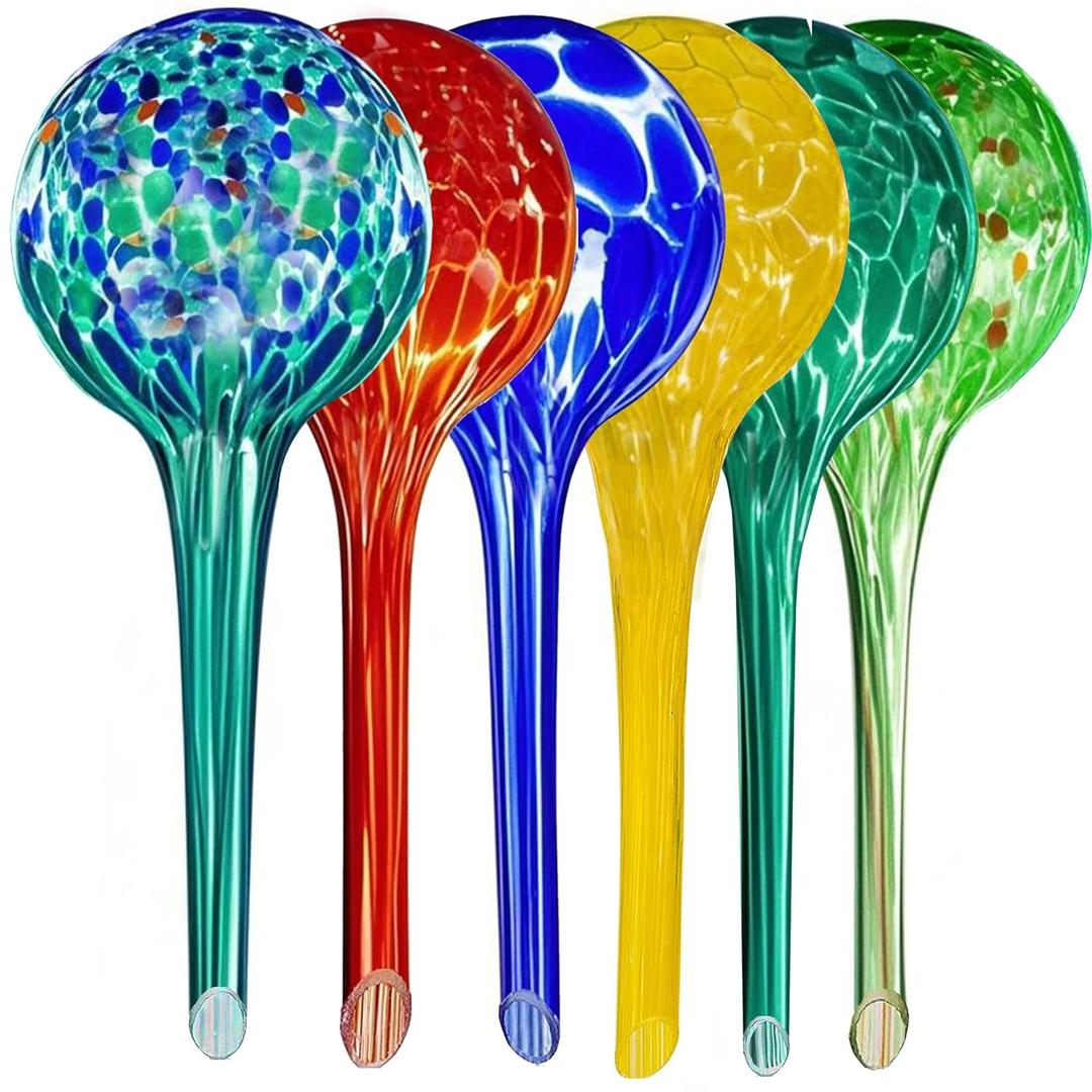 Self Watering Globes for Plant Large 6pcs Colorful Glass Plant Watering Device for Indoor Pots, Self Watering Bulbs for Vacation Plant Care, Drip Irrigation System for Garden, Patio & Hanging Plants