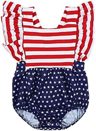 Ptomurs 4th of July Baby Girl Outfits Stars Stripe Print Rompers Ruffled Bodysuit USA Flag Clothes 6-12 Months