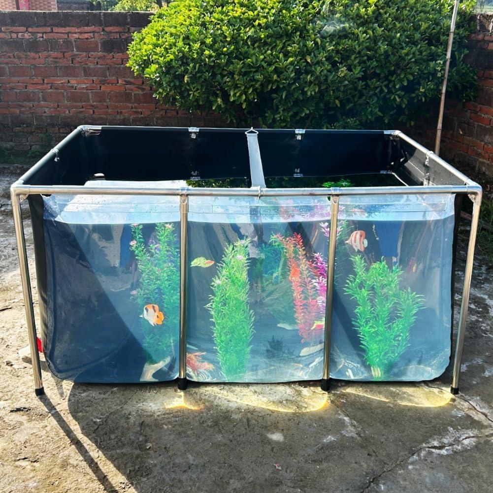 Aquarium Pool Pond,Collapsible Fish Ponds for Outside with Transparent Clear Viewing Panel,270 Gallon Fish Tank,PVC Canvas Above Ground Pond,Indoor/Outdoor Pond for Koi,Goldfish,with Drain Valve