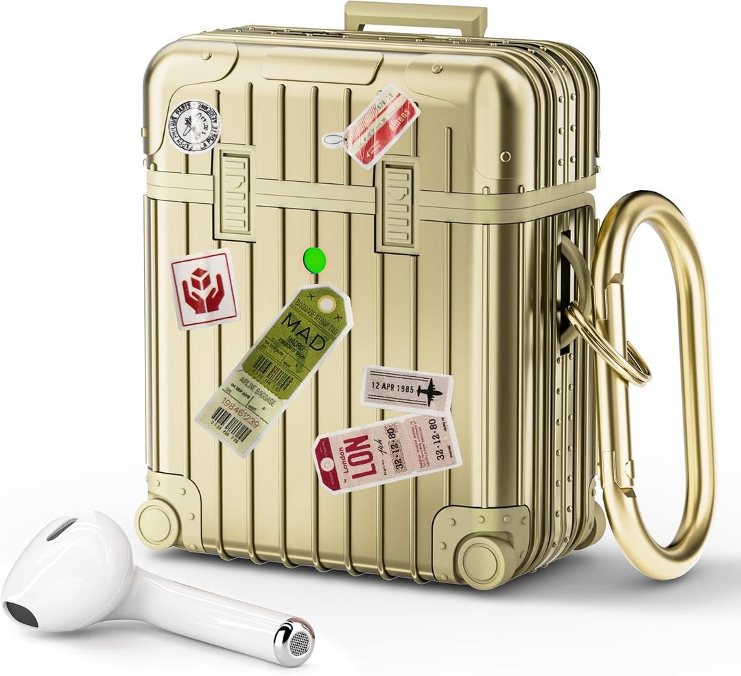 KOREDA Compatible with AirPods Case Cover, Funny Suitcase Design Case for Airpods 2nd Generation/1st Generation, Cute Fashion Protective Hard Case for Women Men with Keychain
