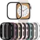 Adorve 8-Pack Privacy Case for Apple Watch SE 3 Screen Protector 40mm Series 6 5 4, Anti-Spy 9H Hardness Tempered Glass Film, Full Protective Face Covers, Slim Guard Bumper for iWatch 40mm Accessories (Blk/Clr/Pnk/Starlt/RosePnk/PineGrn/MilkTea/SmkVlt)
