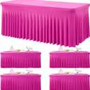6ft Hot Pink Spandex Tablecloths for Rectangle Tables, 4pk Stretchy Table Cloths Fitted Tablecover 6 Foot Fuchsia Desk Skirt for Weddings Birthday Party Banquet Baby Shower