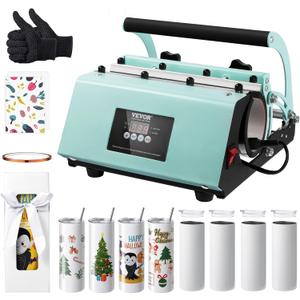 VEVOR Tumbler Heat Press Machine and Sublimation Tumblers, Tumbler Press Set with 8pcs 20OZ Blank Tumblers, Mug Press Cup Press for 11-30oz Tumblers Mug, with Heat Transfer Paper, Gloves, Tape