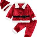 MOBJVIY Christmas Baby Red Santa Costume LongSleece Jacket Coat Long Pant With Hat Outfits (12-18 Months)