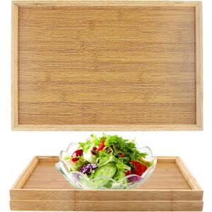 SEUNMUK 3 Pack Rectangular Bamboo Serving Tray, Natural Bamboo Tray for Serving Food, Snack, 14.6 x 10 x 1 Inch
