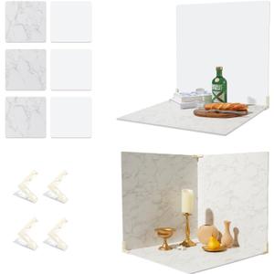BEIYANG Food Photography Backdrops 24x24 Inch Marble Photo Backdrop Boards 3PCS White Photography Backdrop Boards with 3 Bracket Kits Soild Board Waterproof Backdrop for Food Photography
