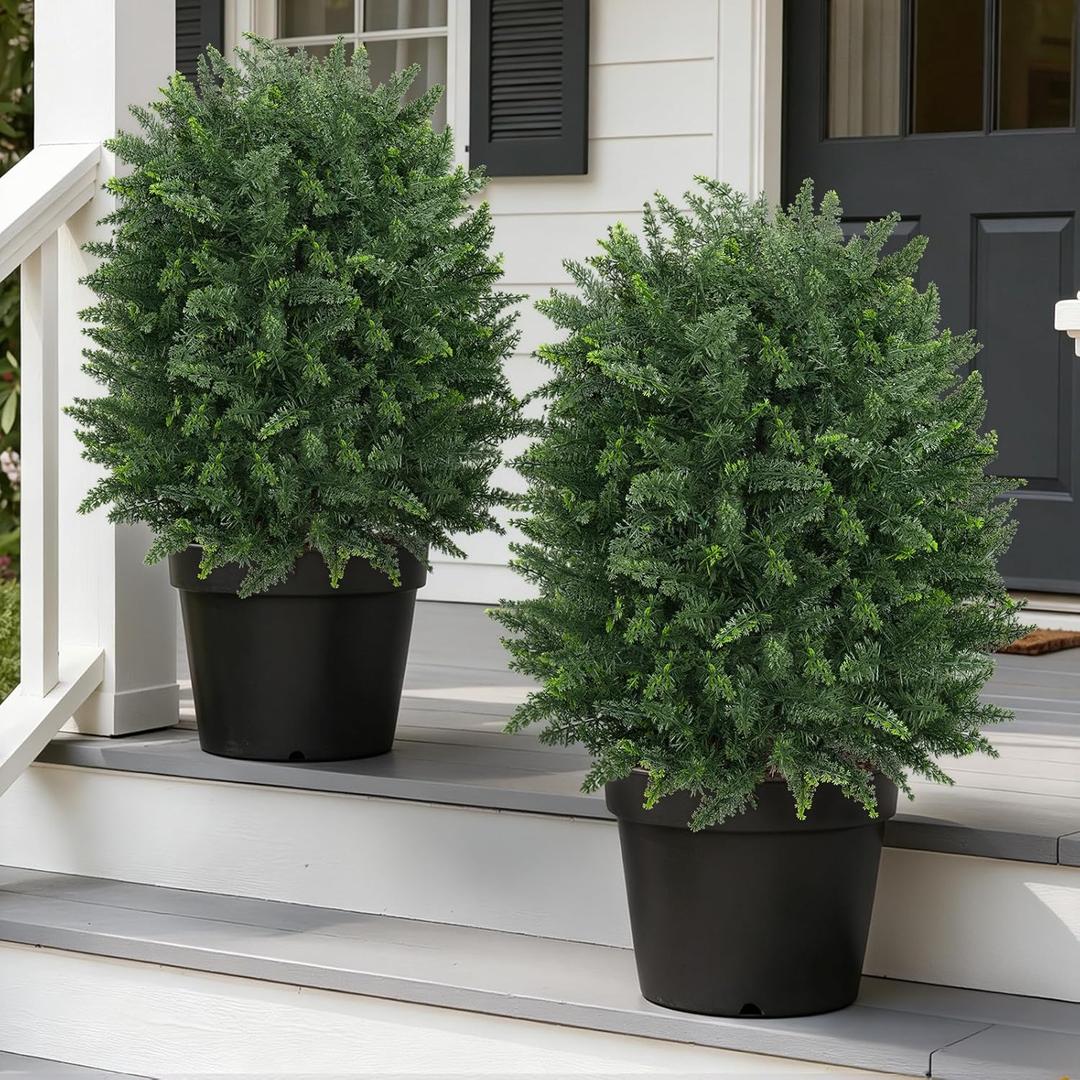 2 Pack Artificial 28.7 Inches Cedar Topiary Trees with Ground Spikes
UV Resistant Fake Shrubs, Artificial Evergreen Bushes, PE Material, Realistic Plants for Outdoor Front Door Garden Decor