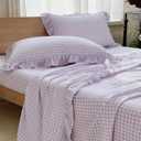 NSNLGSGC Purple Gingham Ruffle Full Sheet Set, Purple Soft Pre-Washed Microfiber Plaid Full Bed Sheets, 4-Pieces Farmhouse Sheet Set with Deep Pocket