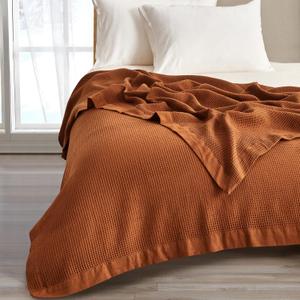 Great Bay Home 100% Cotton Blanket for King Size Bed | Lightweight and Breathable Waffle Weave Blankets for Summer & Spring | Versatile, Layering Orange Bed Blanket, Terracotta, 102x90 inches