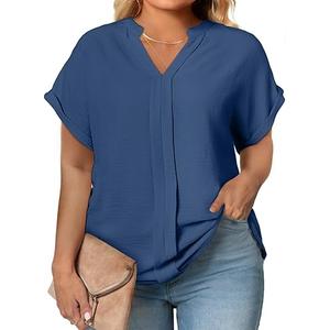Eytino Womens Plus Size Summer Tops V Neck Short Sleeve Dressy Casual Blouse Work Shirts (1X)