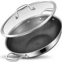 LOLYKITCH 13 Inch New Hybrid Tri-Ply Stainless Steel Wok Pan with Lid,Ceramic Non Stick Stir-Fry Pans,Induction Cooking Pot,Dishwasher and Oven Safe