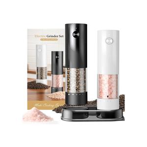 Electric Salt and Pepper Grinder Set - Rechargeable Automatic Salt and Pepper Shakers, Kitchen Appliances with External Adjustable Coarseness, Larger Hopper for Cooking, Home Gifts(2 Pack,Black/White)