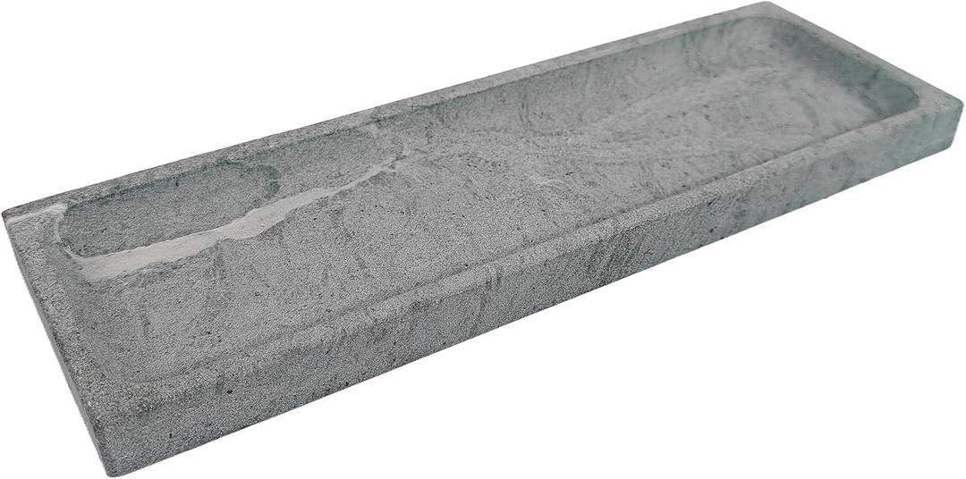 Green Marble Tray for Bathroom Countertop - Rectangular Natural Stone Organizer with Sandblasted Finish, Catchall Vanity Tray for Dresser, Entryway, Makeup & Jewelry | 10.6"x3.5"
