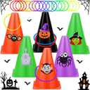 Halloween Ring Toss Game Set, 8 Witch Hat Plastic Cones and 30 Colorful Rings Hall oween Carnival Party Game Witch Hats Game Halloween Party Favors Indoor Outdoor Ring Toss Game