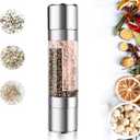 Mixoo Salt and Pepper Grinder - 2 in 1 Manual Stainless Steel Salt Pepper Mill Herb Spice Grinder Shakers Refillable with Adjustable Coarseness Ceramic Rotor and Dual Clear Acrylic Chamber