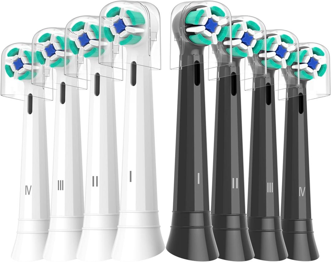 Replacement Heads Compatible with Oral B iO Electric Toothbrush, Soft Toothbrush Heads Fit for Oral-B iO 2/3/4/5/6/7/8/9/10 Series with Covers, White+Black, 8pcs