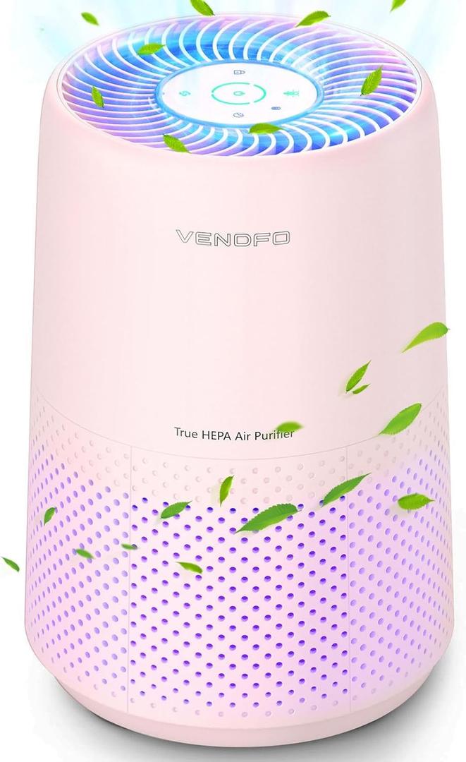 Air Purifiers for Bedroom, H13 HEPA Air Purifiers - Covers Up to 1074 ft - 24dB Ultra-Quiet Sleep Mode, 360 Outlet Air Cleaner , Perfect for Home, Pets (Cream Pink)