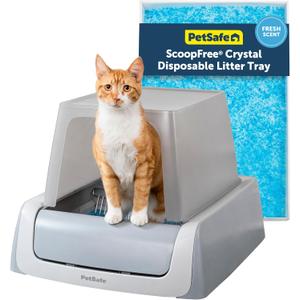 PetSafe ScoopFree Crystal Pro Legacy Automatic Self-Cleaning Cat Litter Box Enclosed Front-Entry Includes 1 Disposable Crystal Litter Tray Advanced Odor Control Gray (PAL00-16806)