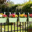 Balcony Hanging Planters Flower Pots, 10" Metal Flower Pots for Outdoor Balcony Rails, Fence Pot Hanging Plant Holders with Detachable Hooks for Garden Patio Yard Decor (Mint Green, 4Pcs)