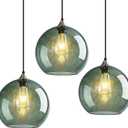 Modern 3-Pack Glass Globe Pendant Lights, Gray Green Modern Pendant Lighting for Kitchen Island, Glass Hanging Lamps for Dining Room Living Room Bedroom, Medium 7.87 Inch Fixture (Bulbs Not Included)