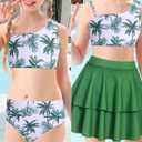 RAISEVERN Girls Swimsuit 3 Piece Bathing Suits Cute Quick Dry Bikini Tankini Sets with Cover Ups Beach Skirt for 5-12 Years (7-8 Years, 007-palm Tree 02)