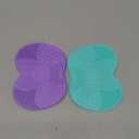 2 Pcs Silicone Make Up Brush Cleaning Mat, Makeup Brush Cleaner Mats, Cosmetic Cleaning Pads, Portable Washing Tool with Suction Cup for Makeup Cosmetic Brushes (Green and Purple)
