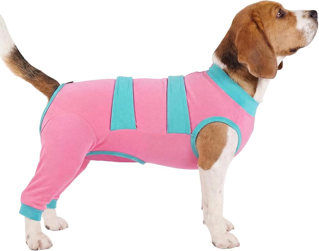 Lelepet Dog Rear Leg Sleeve, Dog Pants to Prevent Licking, Pink, M | Recovery suit for spay/neuter, back leg/hip wound, tplo, acl, anti-slip back zipper for easy on/off, cone alternative