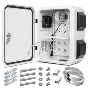 Outdoor Electrical Box with Thermostat and Fan, Cold-Rolled Steel Plate, Aluminum Alloy Back Beam, One-Piece Ventilation Design, IP65 Waterproof, Wall/Pole Mounted. (15.7" x 11.8" x 7.9")