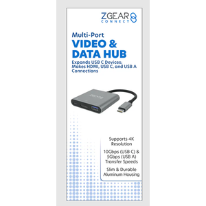 ZGEAR USB-C TO HDMI, USB-C, USB-A VIDEO & DATA MULTI-PORT HUB