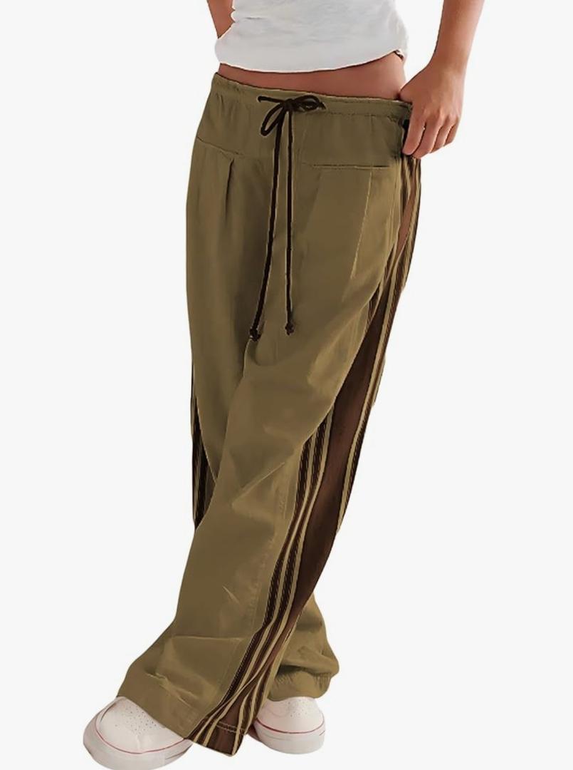 Hongsui Women's Wide Leg Pants Drawstring High Rise Side Striped Slouchy Palazzo Pants with Pockets, XXL
