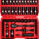 Llndei 3/8Drive Impact Socket Set,Standard SAE(5/16 to 3/4-Inch) Metric Size(8-22mm), 95 Piece, CR-V Steel Deep&Shallow Kit, Adapters, Ratchet Handle, Screwdriver Bit Set, Spark Plug Socket, 6 Point