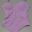 REORIA Women's Trendy Sexy Mesh Sheer Spaghetti Strap Going Out Slimming Bustier Corset Bodysuit With Built In Bra (Large, Violet)