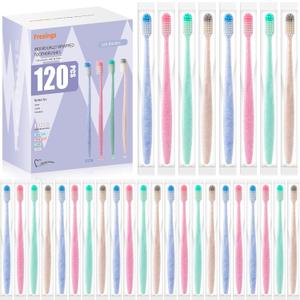 120-Pack Disposable Toothbrushes Individually Wrapped, Soft PBT Bristle Bulk Travel Manual Toothbrushes for Adults & Kids, Guest Bathroom, Hotel, Camping, Donation  4 Gemstone Colors