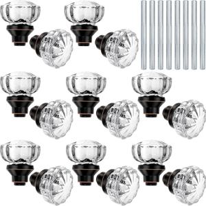 Amylove 8 Set Crystal Door Knobs Mortise Style Fluted Glass Door Knobs Antique with Spindle Antique Doorknobs for Interior Doors (Bronze)