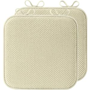 puredown Chair Cushions for Dining Chairs, Set of 2 Memory Foam Seat Cushions with Non-Slip Backing & Ties, 16" x 16" x 1.5", Comfortable & Supportive Dining Chair Pads for Kitchen, Light Khaki