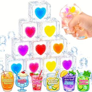 24 Pcs Ice Squishy Cube Stress Cube Toy with Greeting Cards,Squeeze Fidget Toys for Kids & Adults, Sensory Squishy Ice Cubes for Anxiety Relief, End of Year Gifts for Students, Classroom Prizes