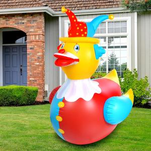 1Pcs 4.6 Feet Giant Inflatable Duck Outdoor Decorations,Huge Blow Up Yard Yellow Duck with Red Blue Clown Cloth Duck Pool Float for Summer Beach Pool Carnival Birthday Party Garden Decor (1Pack)