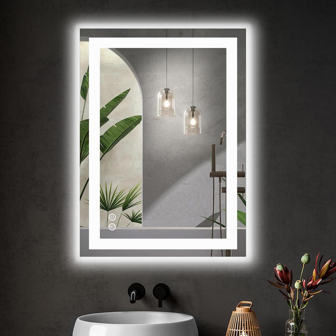 DUMOS 24.1"x32.1" LED Bathroom Mirror, Bathroom Vanity Mirror | Smart Anti-Fog, Front Light and Backlit, 3 Color Temperatures, Dimmable, Memory Function