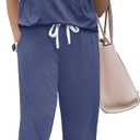 Ekouaer Lounge Sets for Women Two Piece Pajama Set Short Sleeve Crewneck Jogger Outfits and Sweatpants Tracksuit with Pockets (Medium, Navy Army)