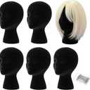 Gisafai 6 Pcs Foam Wig Head with 50 Pcs T Pins Female Foam Mannequin Wig Stand and Holder 11 Tall Cosmetics Model Head Display Hair, Hats Hairpieces Display for Home Travel Salon(Black)