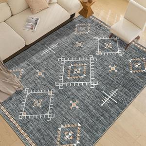 Area Rug 120'x95' for Living Room Bedroom Washable Moroccan Boho Rugs for High Traffic Area Non Slip & Non-Shedding Rugs Fade Resistant Carpet for Kitchen Office (Grey)
