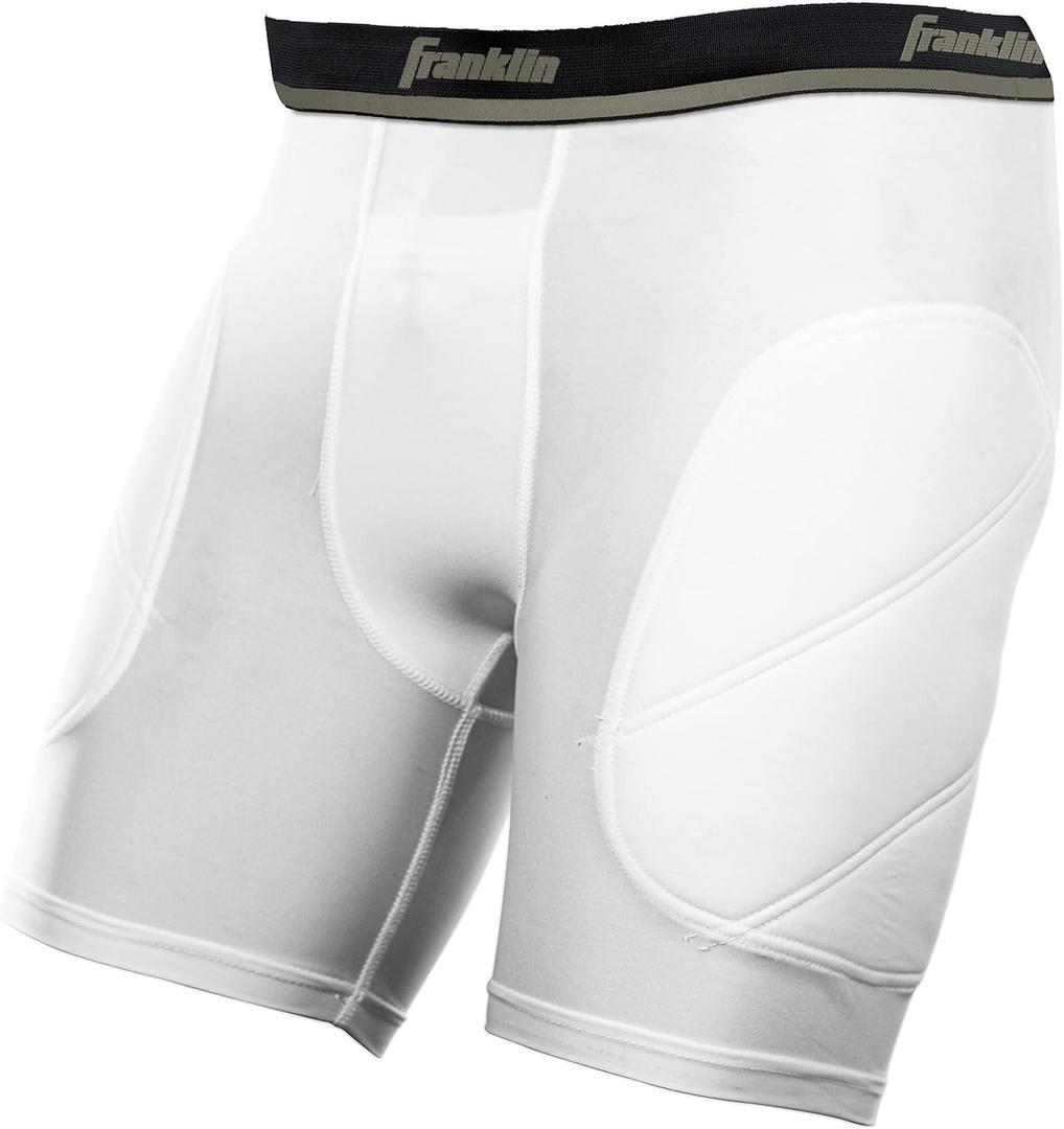 Franklin Sports Youth Compression Sliding Shorts - Kids Compression Underwear with Cup Pocket - Padded Baseball Sliding Short (Small, White/Black)