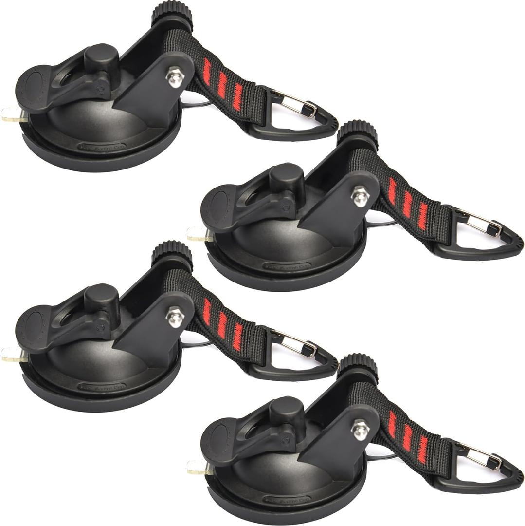 4PCS Suction Cups Heavy Duty with Hooks, Outdoor Strong Suction Cup Wall Anchor for Camping Tarp Accessory, Car Side Awning, RV Boat Window Glass Camping Trap