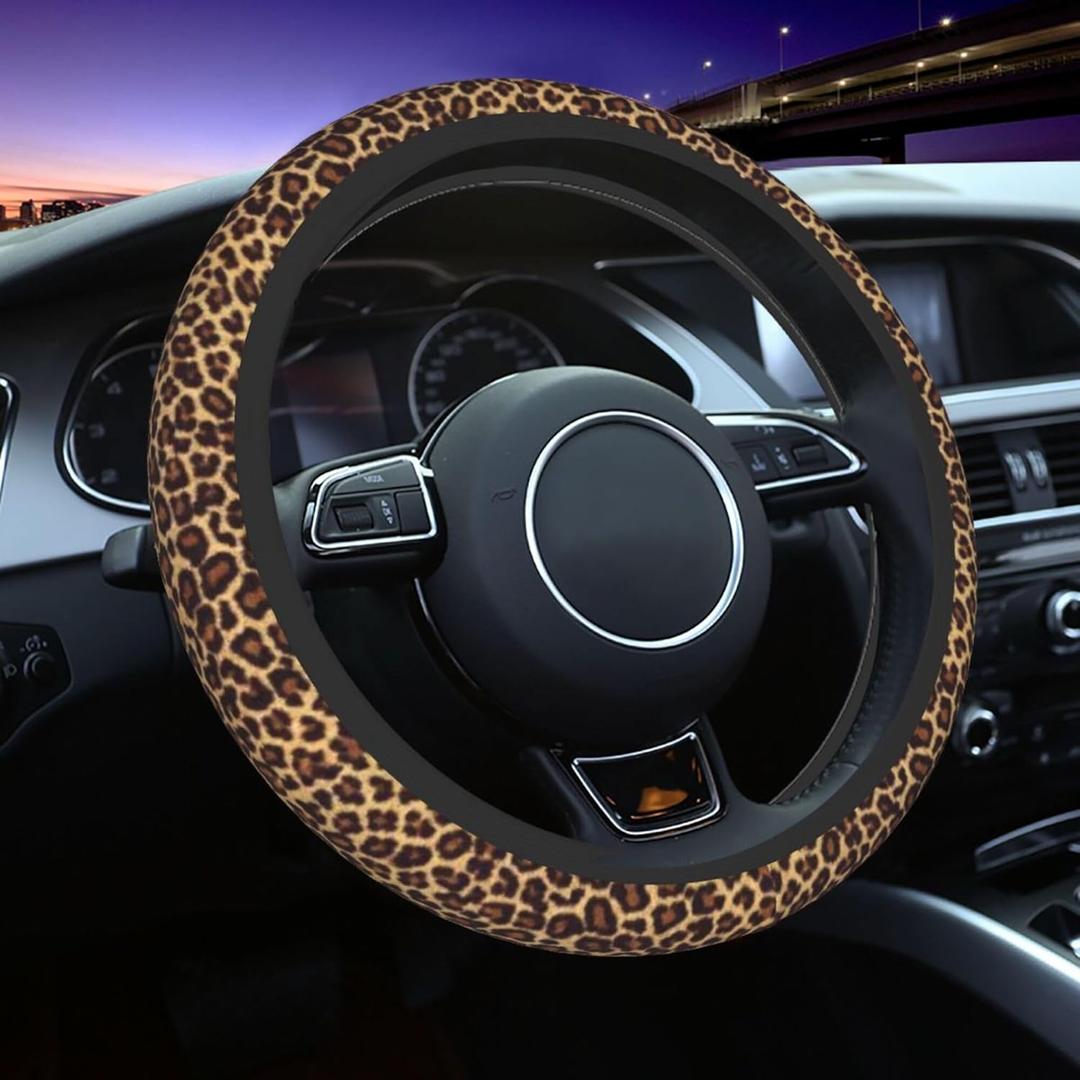 Cheetah Leopard Steering Wheel Cover - Leopard Steering Wheel Covers Women Men Girls Car Accessories Decor Anti-Slip Auto Neoprene Universal 15 Inch Steering Wheel Protector (one size)