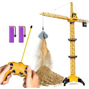 DIY Alloy Hook 4 Channel RC Tower Crane for Kids - 50.4 Inches Remote Control Crane Toy with 2 Batteries, Rotating Lift Construction Vehicles with LED Lights, Excavator Toy for Ages 4,5,6,7,8 Boys