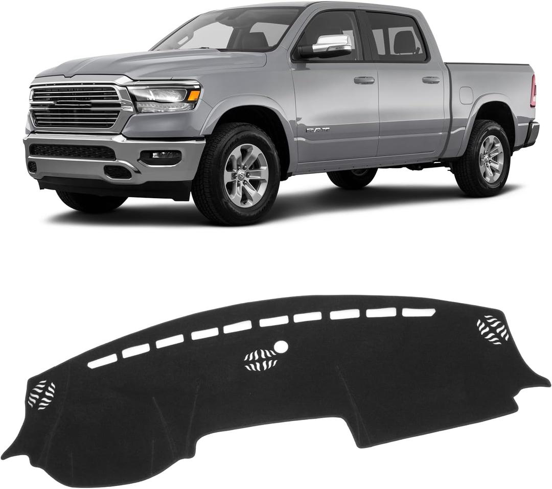 KUST Black Dash Cover for Dodge RAM 1500 2500 3500 2019-2024 2025 2026 Non-Slip Interior for Dodge RAM Accessories Dashboard Cover Custom Fit Dash Mat Sunshade Windshield Glare