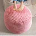 HIGOGOGO Round Stuffed Pouf Ottoman, Corduroy Poufs with Foam Chunk Filling, Furry and Fluffy Pouf Foot Stool Storage Ottoman, 20 X 15 Floor Poufs Foot Rest for Living Room, Pink