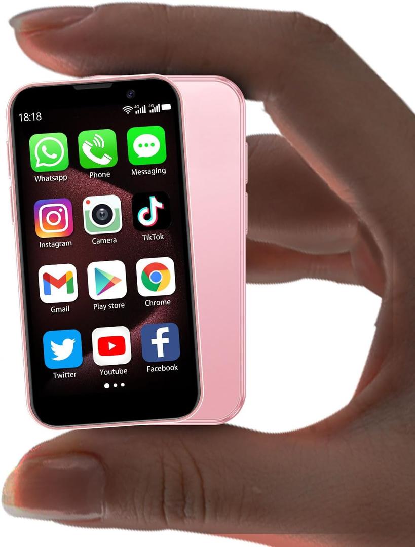Mini Phone Unlocked World's Smallest 3.0" HD Touch Screen Mini Smartphone Android Compact Mobile Phone for Kids &Students Cell Phone wih Quad-Core Dual SIM Face ID 2 GB+16 GB Pink