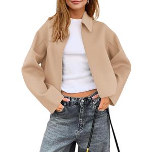 Yousify Womens Cropped Pea Coats Zip Up Short Casual Bomber Wool Blend Jackets Barn Fall Outerwear with Pockets, Small